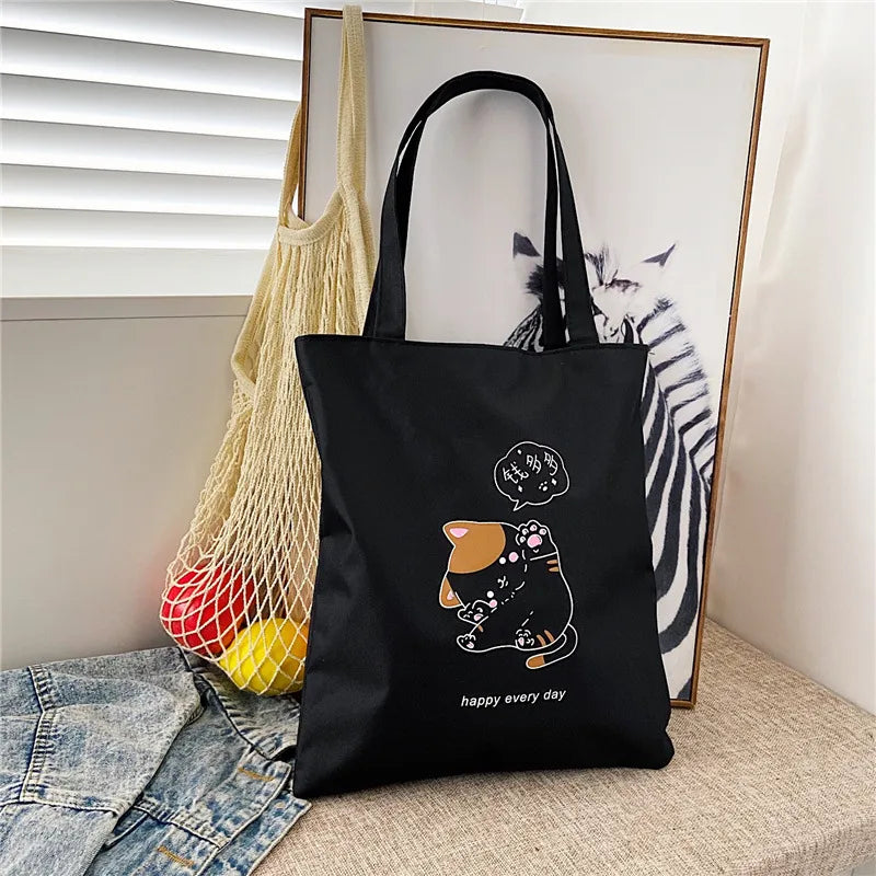 Women's Cute Basic Animal Letter Fruit Canvas Shopping bags