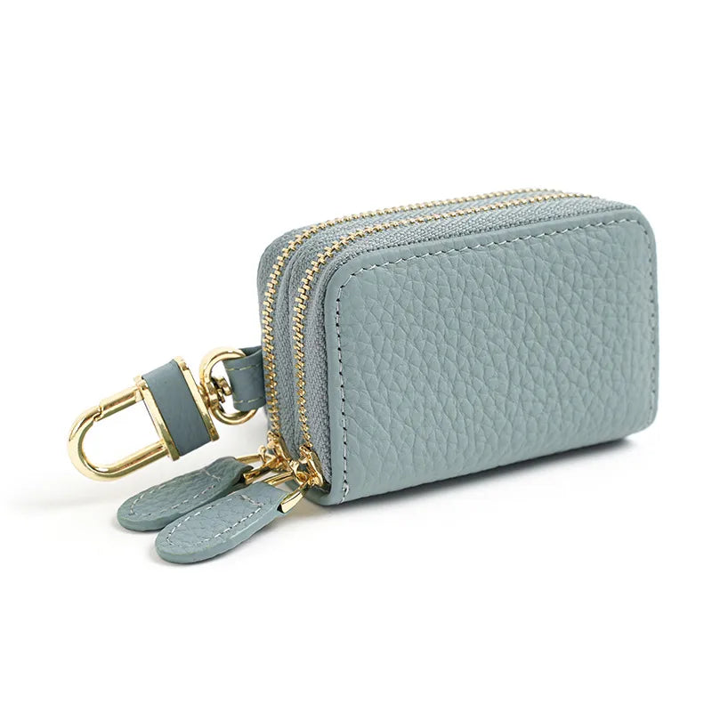 universal leather car key case  utility vehicle key case portable double zipper key case