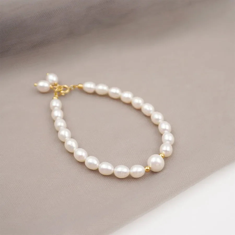 304 Stainless Steel Freshwater Pearl Beaded Chain Bracelets Elegant Vintage Style Simple Style
