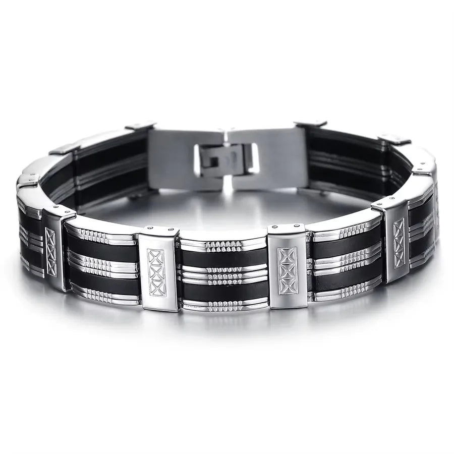 Vintage Style Punk Korean Style Geometric 304 Stainless Steel Silica Gel Men's Bracelets