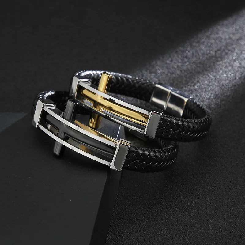 hip-hop punk cross titanium steel plating men's bangle