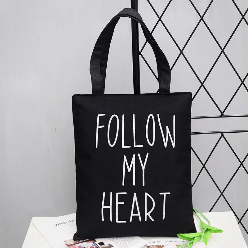 Women's Cute Basic Animal Letter Fruit Canvas Shopping bags