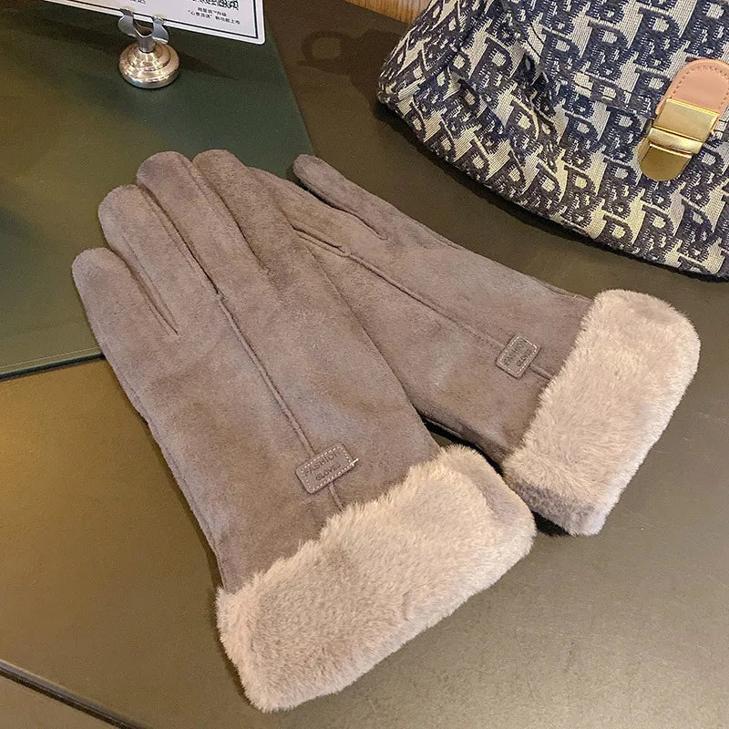 women's simple style solid color velvet polyester gloves 1 pair