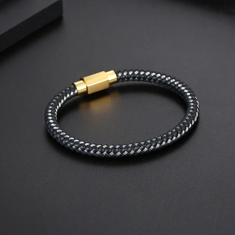 Classic Style Commute Color Block 304 Stainless Steel Pu Leather Plating Men's Bangle