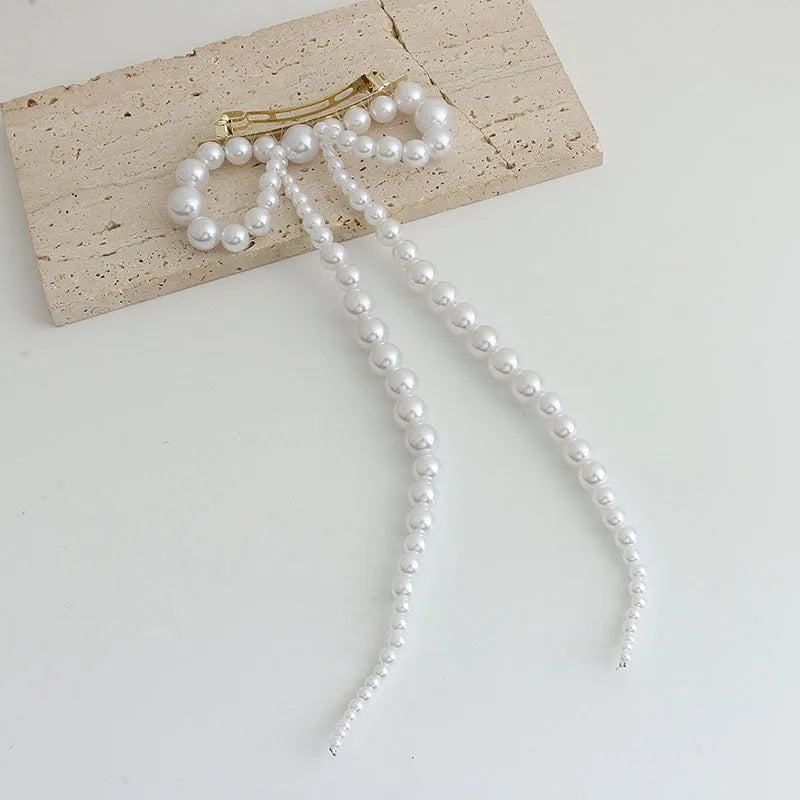 Elegant Sweet Women's Bow Knot Imitation Pearl Hair Clip