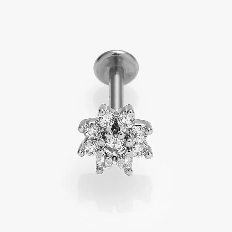 1 Piece Lip Rings Simple Style Commute Leaves Heart Shape Flower 316L Stainless Steel  Inlay Zircon 18K Gold Plated Ear Cartilage Rings & Studs
