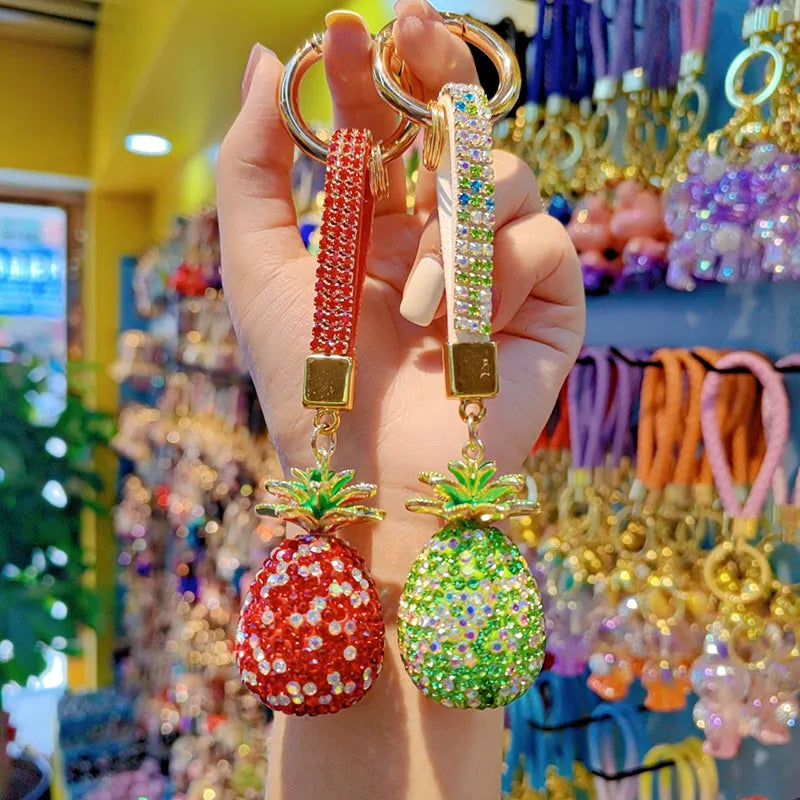 Pineapple Design Full Drill Ceramic Keychain Couple Bag Charm Chain Ring Lanyard Christmas Valentine's Day New Year Gift