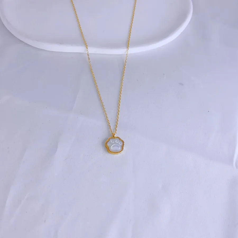Wholesale Jewelry Elegant Princess Cute Cat Claws 304 Stainless Steel Acrylic 18K Gold Plated Plating Inlay cable chain Pendant Necklace