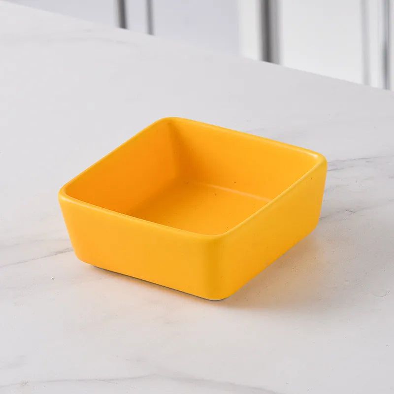 Nordic Ceramic Square Snack Bowl Platter Household Split Plate Snack Plate Hot Pot Sauce Plate Bamboo and Wooden Tray