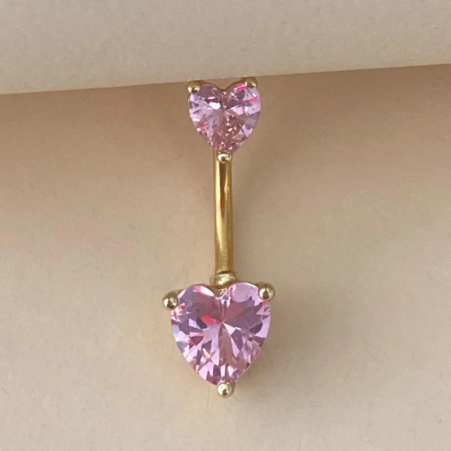 cute shiny heart shape stainless steel copper plating inlay zircon white gold plated gold plated silver plated belly ring