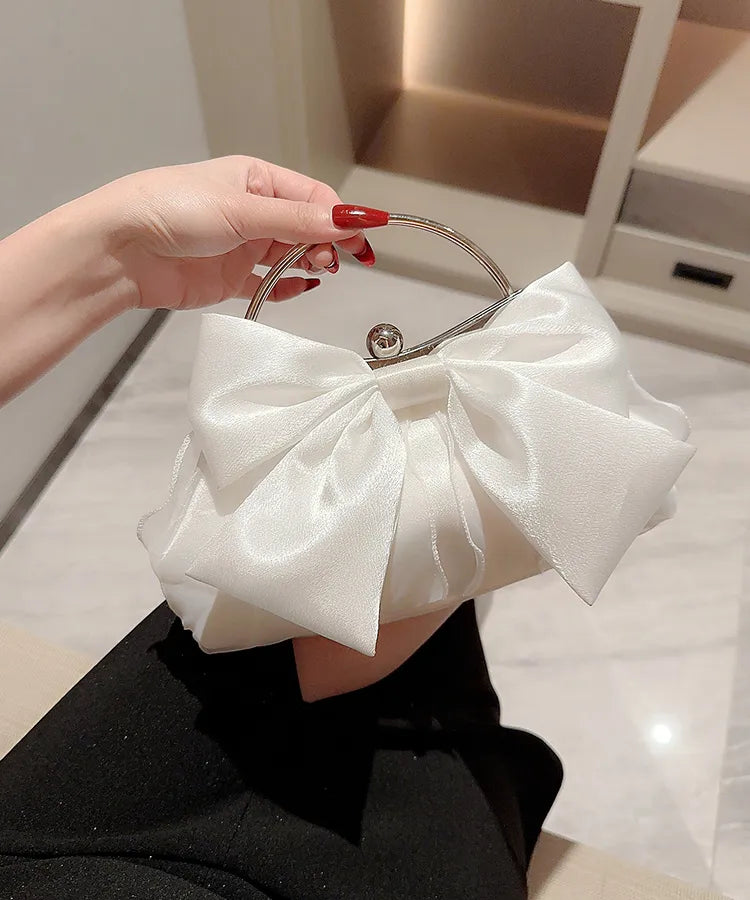 women's satin bow knot elegant vintage style flowers oval buckle handbag evening bag