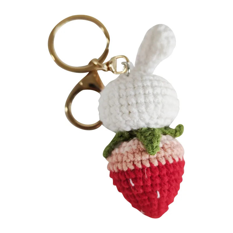 1 Piece Cute Rabbit Strawberry Knit Unisex Bag Pendant Keychain