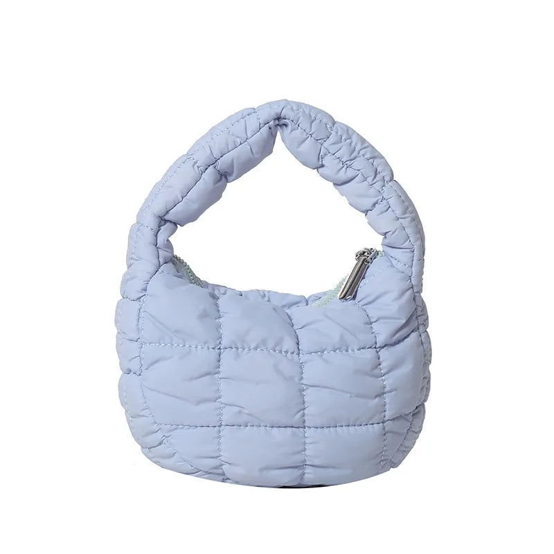 Pleated Plaid Cloud Bag Underarm Bag  New down Cotton Jacket Western Style Fashion Mini Handbag
