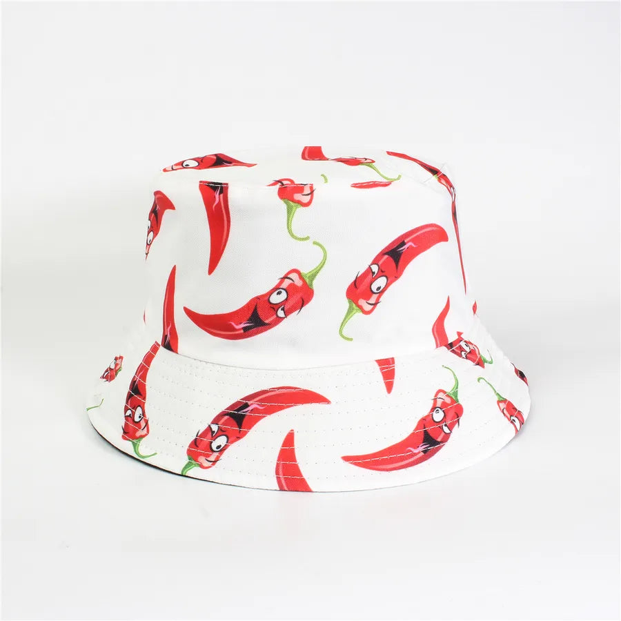 Double-Sided Fisherman Hat Women's Floral Print Sunshade Leaf Animal Cartoon Bucket Cap Spring Summer Elegant Casual Style
