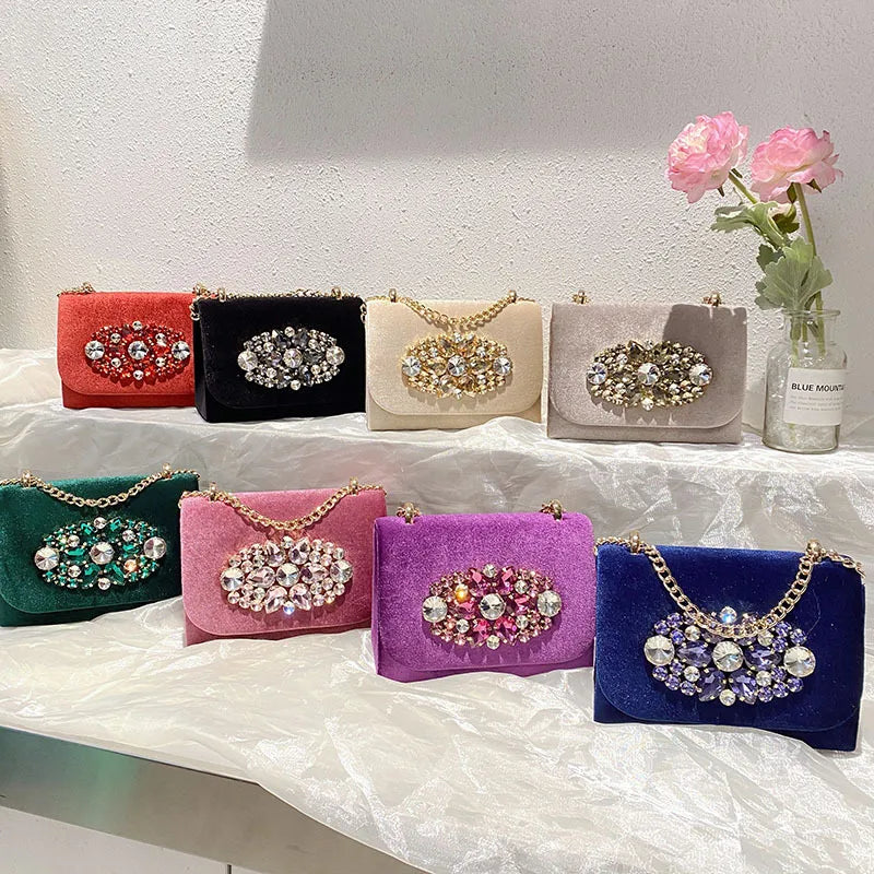 velvet Solid Color Square Evening Bags