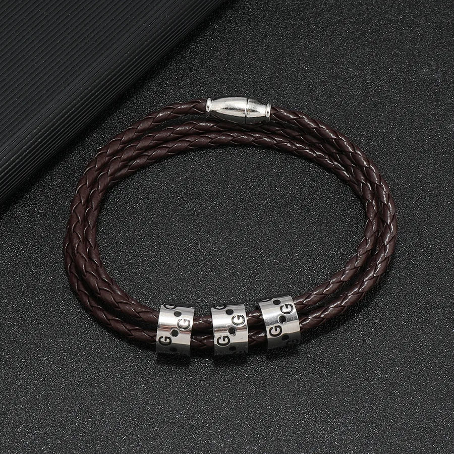 Punk Geometric 304 Stainless Steel Pu Leather Alloy Braid Men's Bangle Men Cord & Leather Bracelets