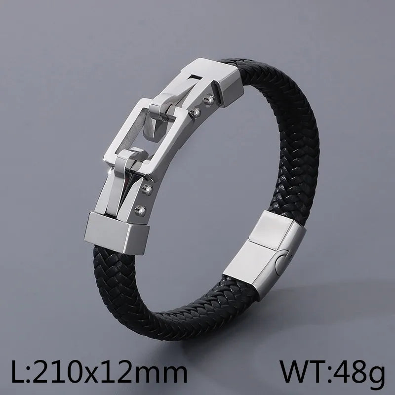 Simple Style Geometric Pu Leather Braid 18K Gold Plated Men's Bangle