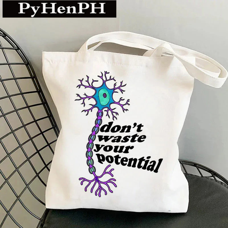 Unisex Canvas Printing Letter Cute Square Open Canvas Bag