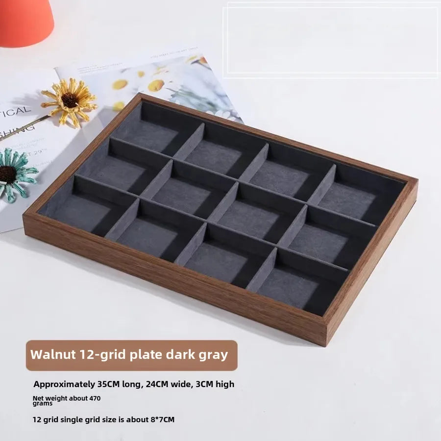 Walnut wood grain jewelry storage box ring tray stud earrings necklace watch tray jewelry bracelet display