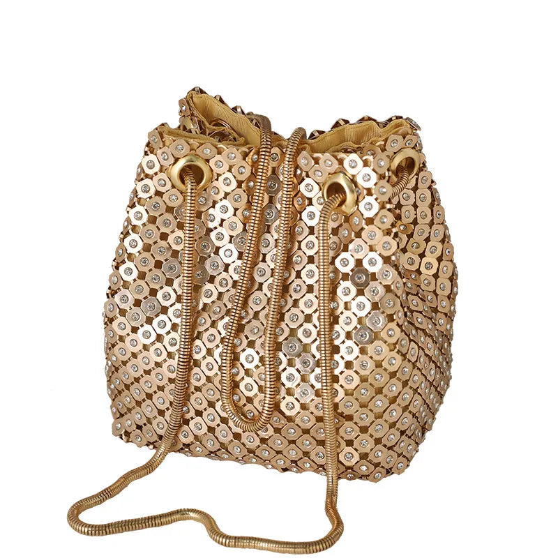 Black Gold Silver Diamond Solid Color Bucket Evening Bags