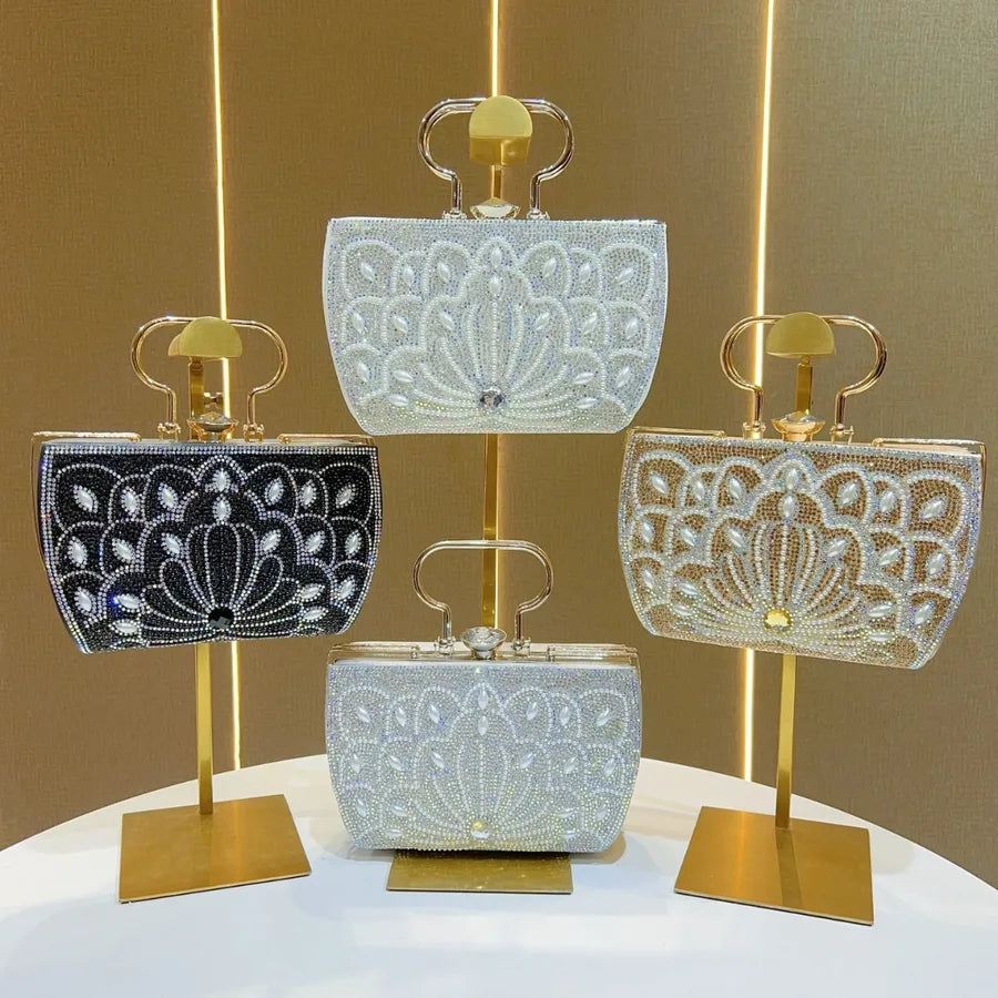 New Evening Clutch Bag Diamond Embedded Ladies Handbag For Dresses Party Fashion Square PU Leather Single Shoulder Strap