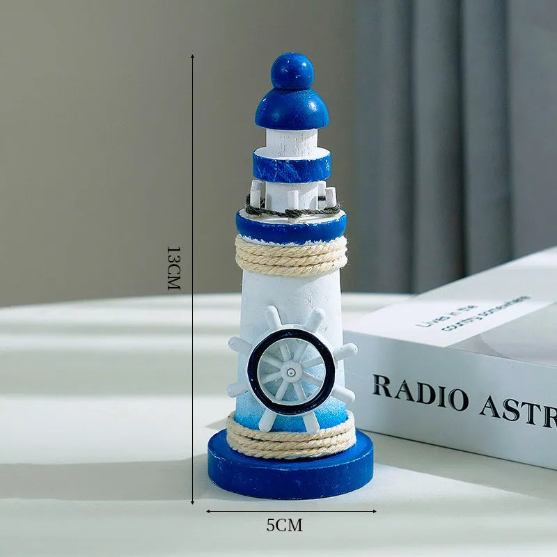 Mediterranean Style Wooden Stamper Ocean 13cm Small Lighthouse Decoration Creative Gift Shooting Props