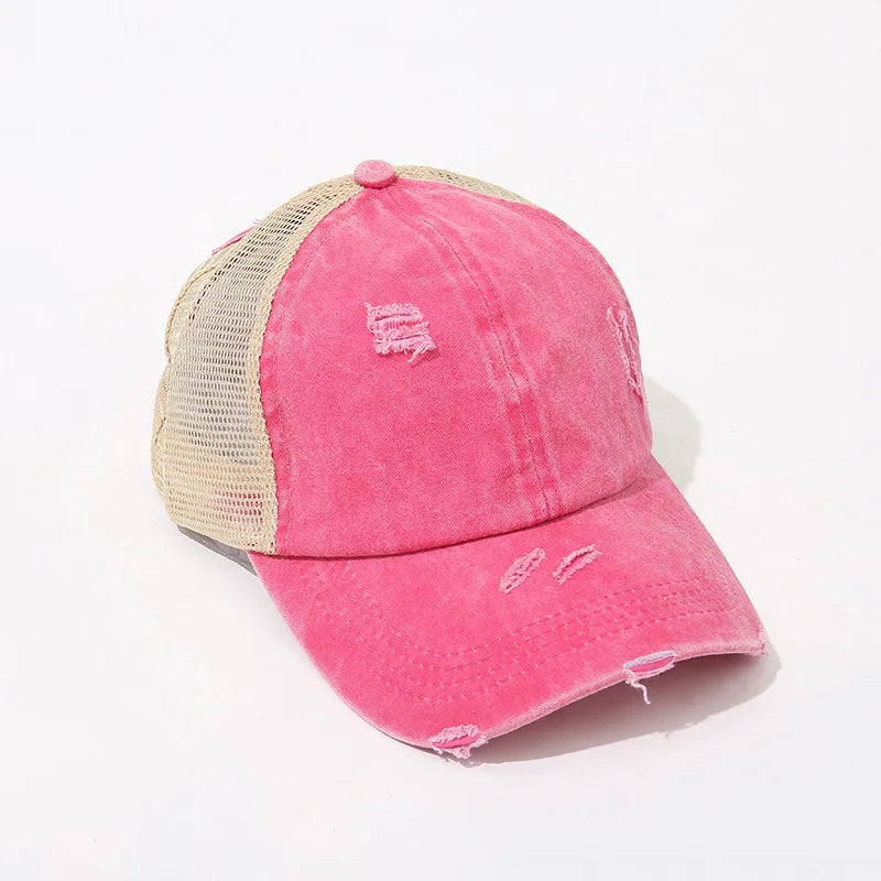 New Washed Retro Pure Color Mesh Hat Cross Design Sun Protection Baseball Cap Spring Autumn Season Unisex Hat
