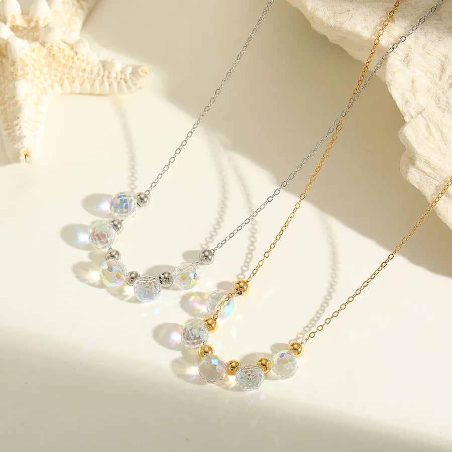 Wholesale Jewelry Cute Lady Romantic Round Water Droplets Solid Color 304 Stainless Steel Zircon 18K Gold Plated Plating Inlay cable chain Multi Charms Necklace