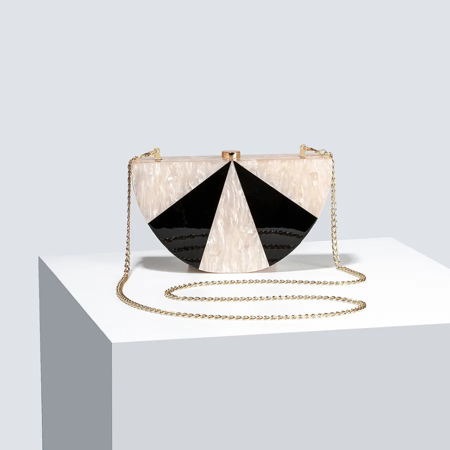 Champagne Sky Blue White Arylic Color Block Semicircle Evening Bags