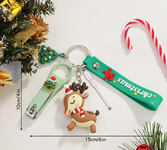 Cartoon Style Christmas Tree Santa Claus PVC Christmas Unisex Keychain