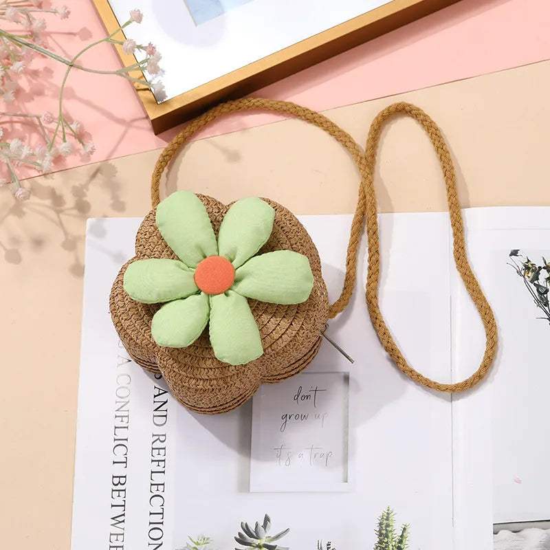 Children's Bag Women's Cute Woven Bag Seaside Vacation  Summer New Sunflower Grass Woven Bag Crossbody Small Bag