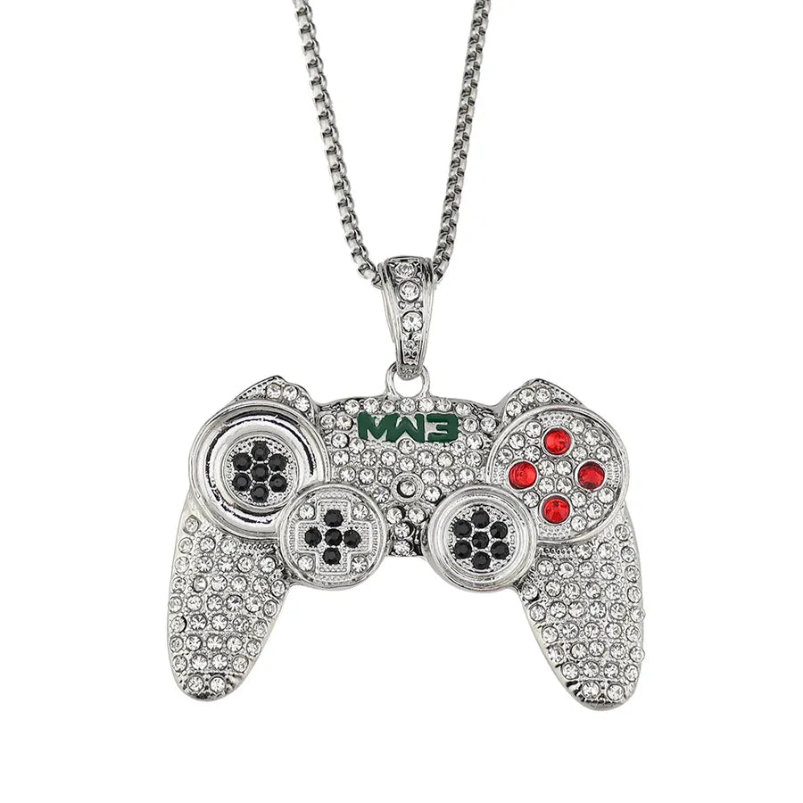Alloy Full Diamond Game Machine Handle Necklace Hip Hop Cool Men's Arcade Pendant  One Piece Dropshipping