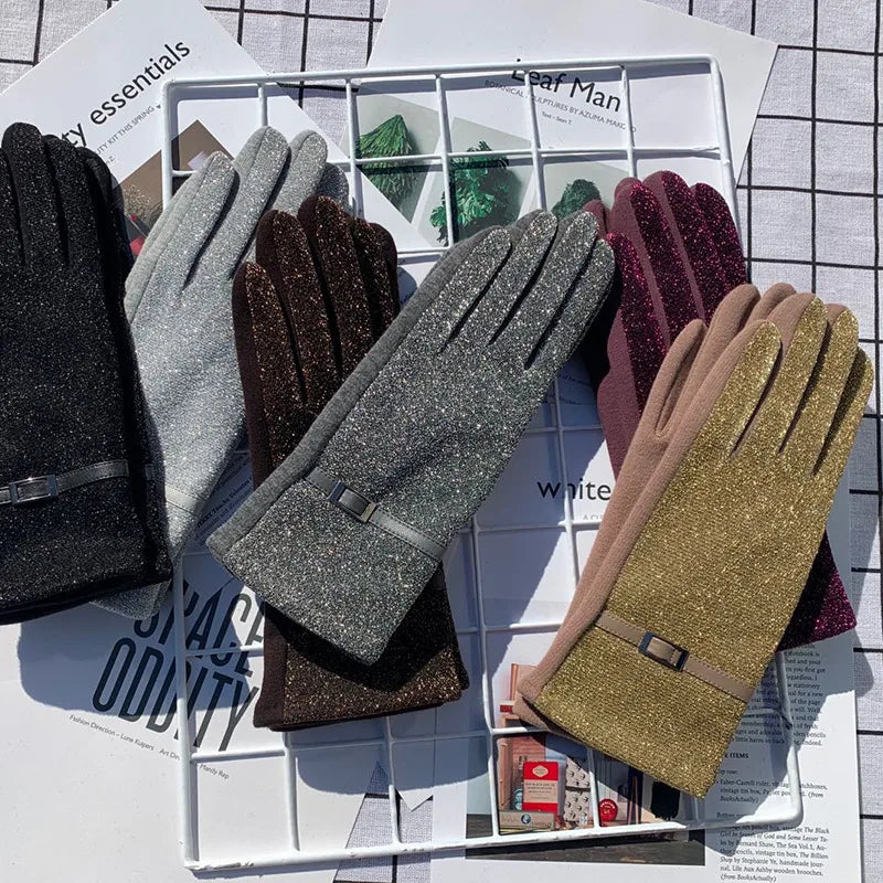 Fashionable Autumn and Winter EL Wire AB Version Women's Gloves Fleece Lined Outdoor Driving Touch Screen Embroidered Gloves