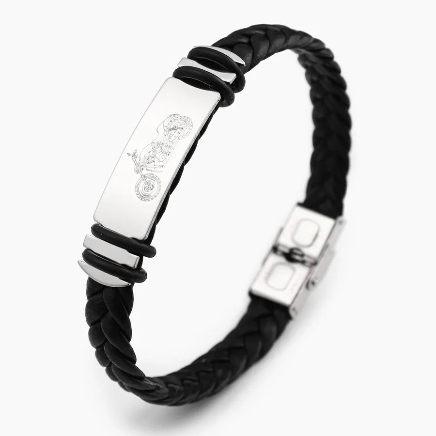 Retro Punk Solid Color 304 Stainless Steel Pu Leather Plating Men's Bangle Men Cord & Leather Bracelets