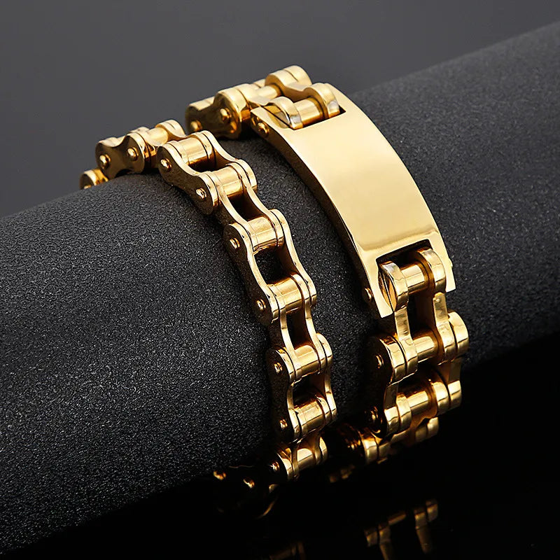 Hip-Hop Solid Color Titanium Steel Chain 18K Gold Plated Men's Bracelets