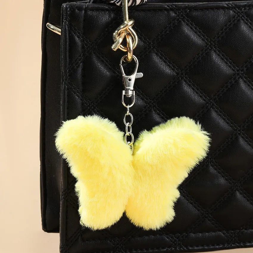 cute butterfly imitation fur unisex bag pendant keychain