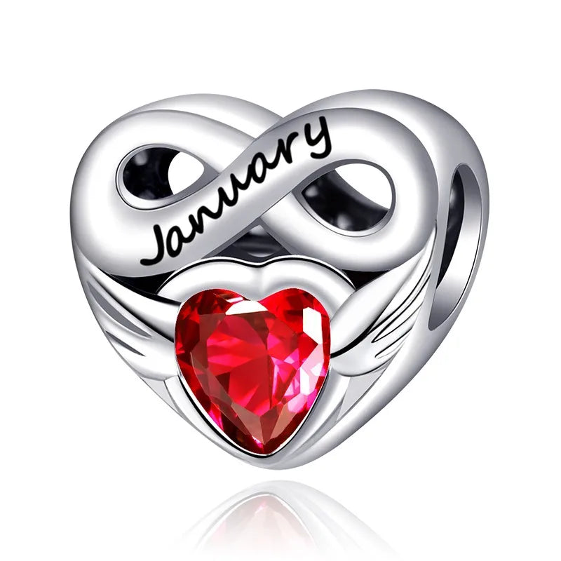 Cross-Border Hot Selling Love Heart Lucky Stone Silver Plated Beads Month Birthstone Beaded Diy Bracelet Necklace Accessory