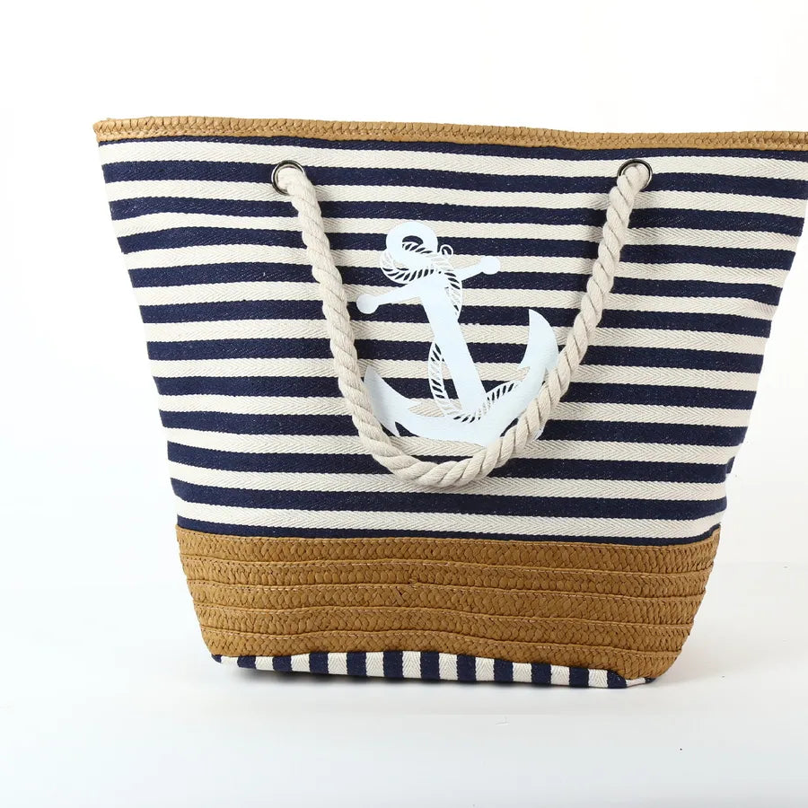Women's Large Canvas Stripe Beach Open Underarm Bag