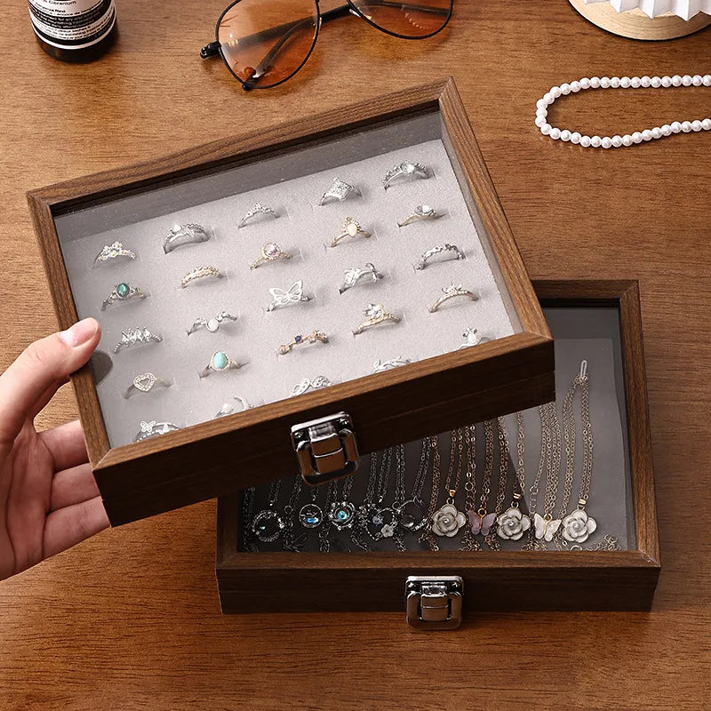 Luxury Small Walnut Wooden Jewelry Box With Lid Storage Organizer For Earrings Rings Necklaces Bracelets Displayed Jewelry