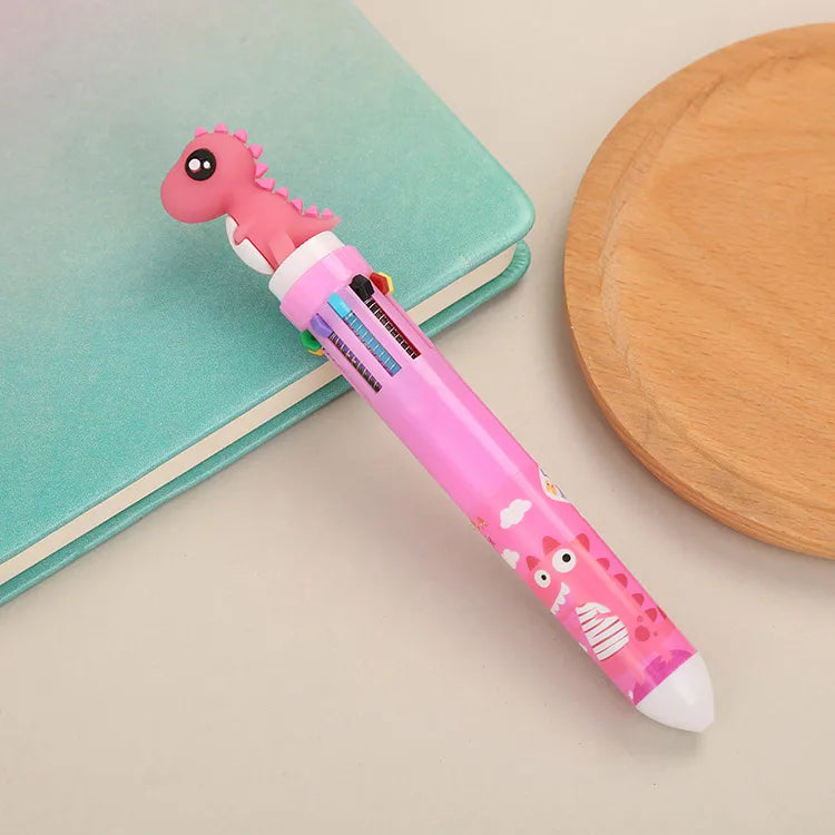 cartoon animal ten-color student stationery retractable ballpoint pen 1pcs
