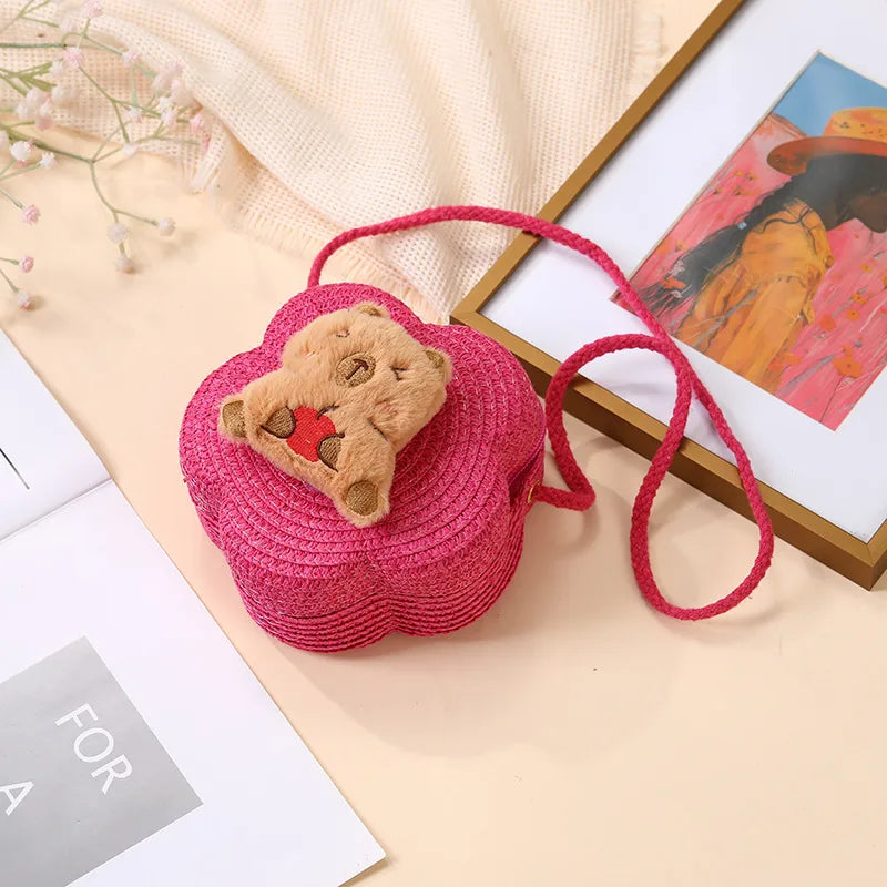 Summer Woven Bag  New Children's Cute Capibala Seaside Vacation Straw Woven Bag Crossbody Coin Purse