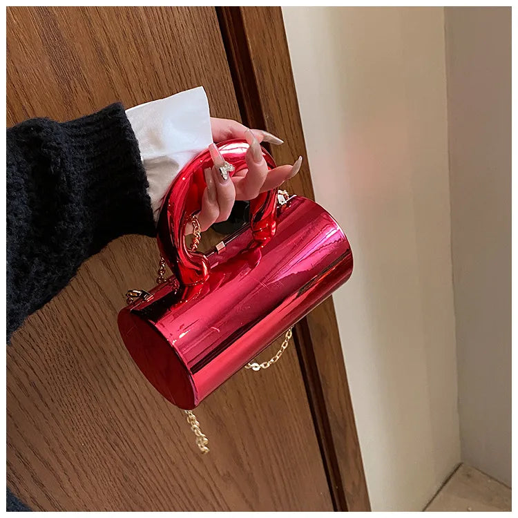 women's arylic solid color streetwear cylindrical lock clasp handbag