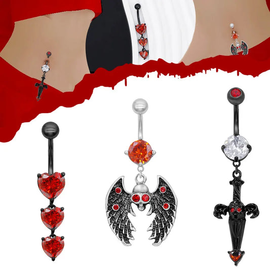 1 Piece Belly Rings Hip-Hop Rock Punk Animal Heart Shape Wings Alloy Plating Rhinestones Zircon Black Plated