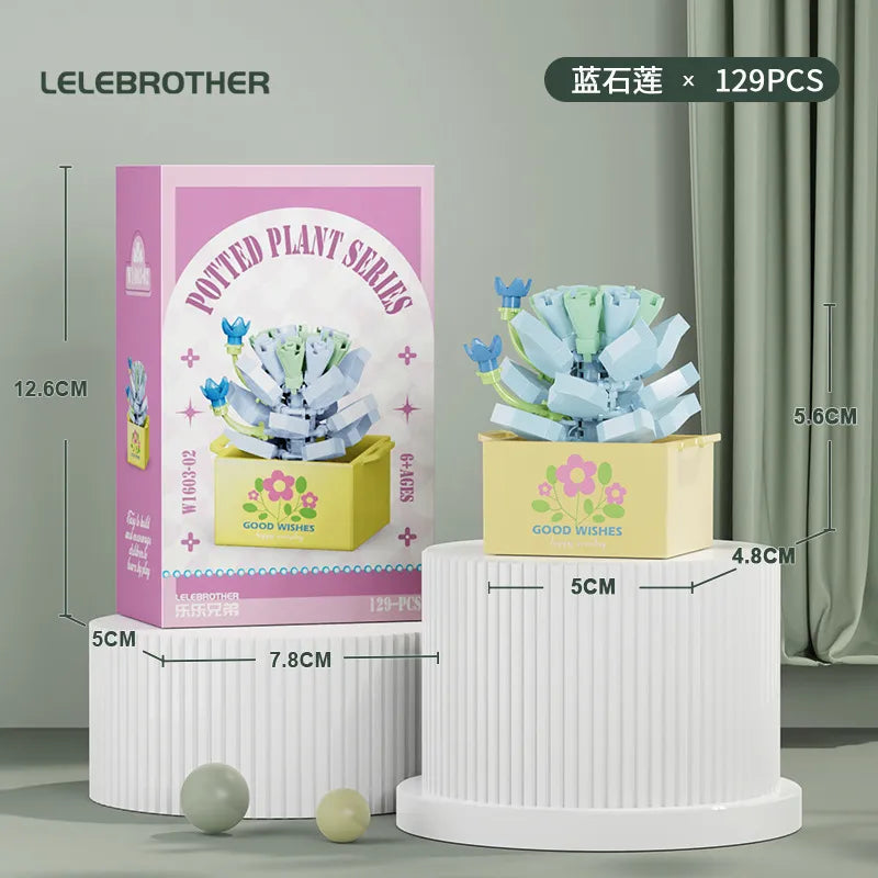 Compatible with  Blocks Flower Children's Educational Assembled Simulation Eternal Flower Flowers Fleshy Potted Toy Gift Wholesale