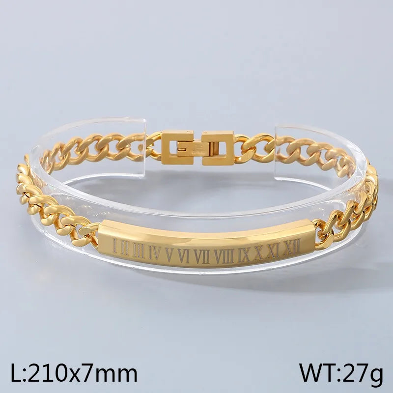 Men's Titanium Steel Roman Digital Curved Brand Snap Bracelet