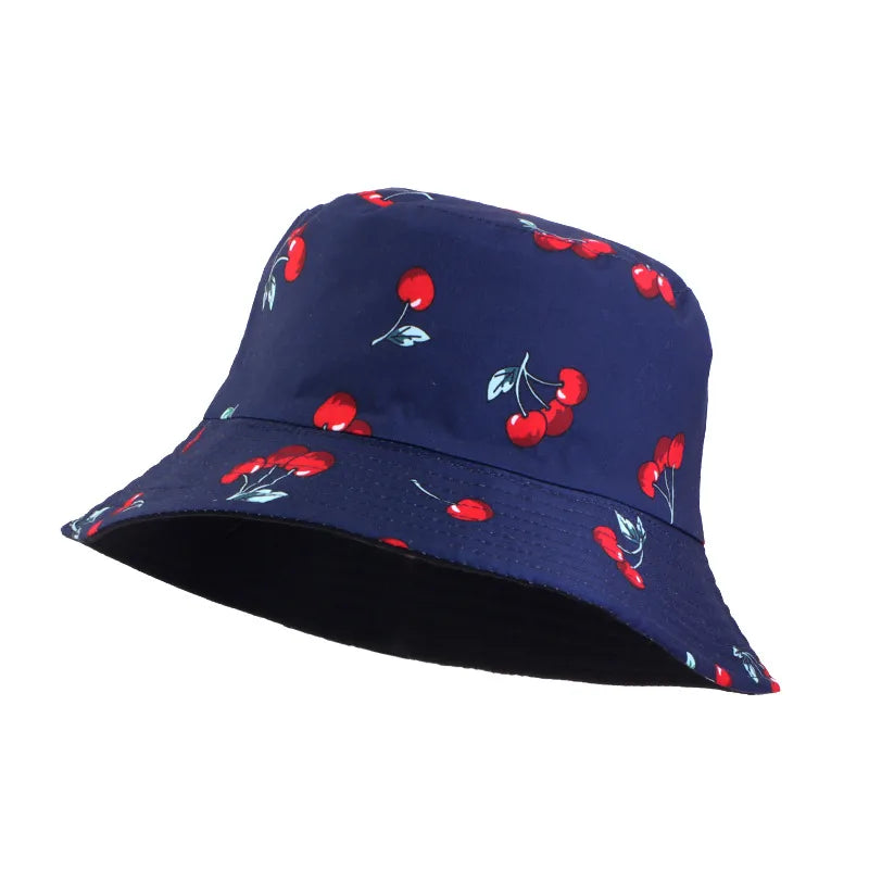 Double-Sided Wear Fisherman Hat Outdoor Travel Sunshade Cap Printed Bucket Hat Flat Top Hat Casual Elegant Women Style Summer Hat