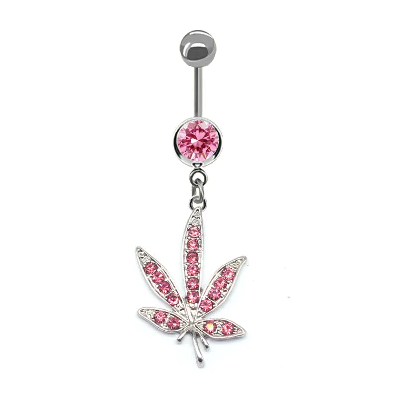 elegant sunflower maple leaf stainless steel alloy copper epoxy inlay rhinestones white gold plated gold plated belly ring