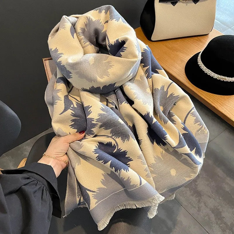 Unisex Basic Color Block Flower Acrylic Scarf