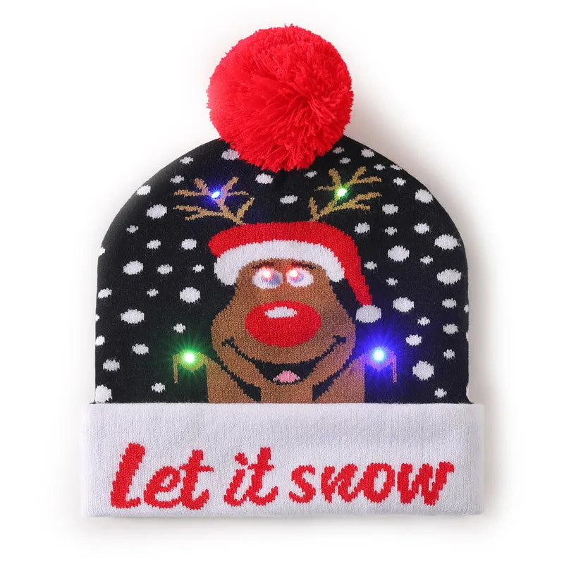 In Stock  Christmas Hat with Light Led Seven-Color Lights Adult Jacquard Hat Woolen Cap Men's and Women's Knitted Hat