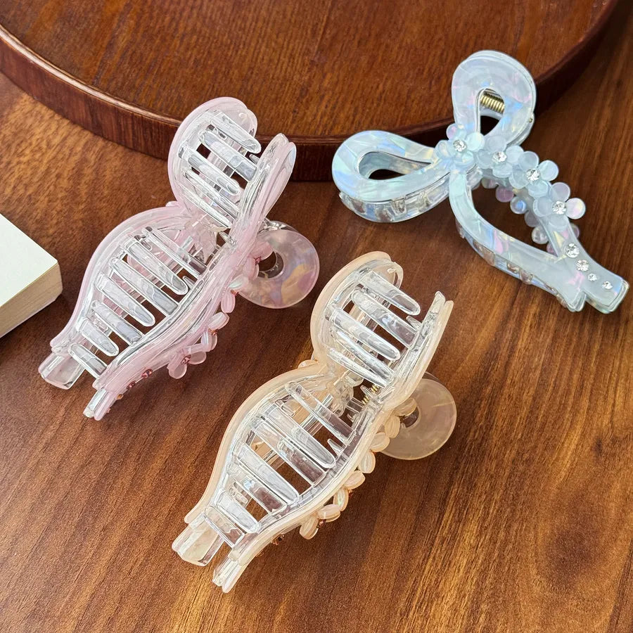 Elegant Large Butterfly Knot Diamond Embedded 3D Flower Hair Clip Luxury High Ponytail Hair Clip For Women Hair Accessories